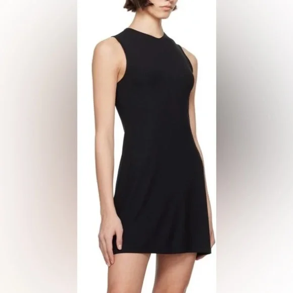 New Skims Black Soft Lounge V Neck Tank Mini Dress Rib Knit Sz L - Picture 2 of 12